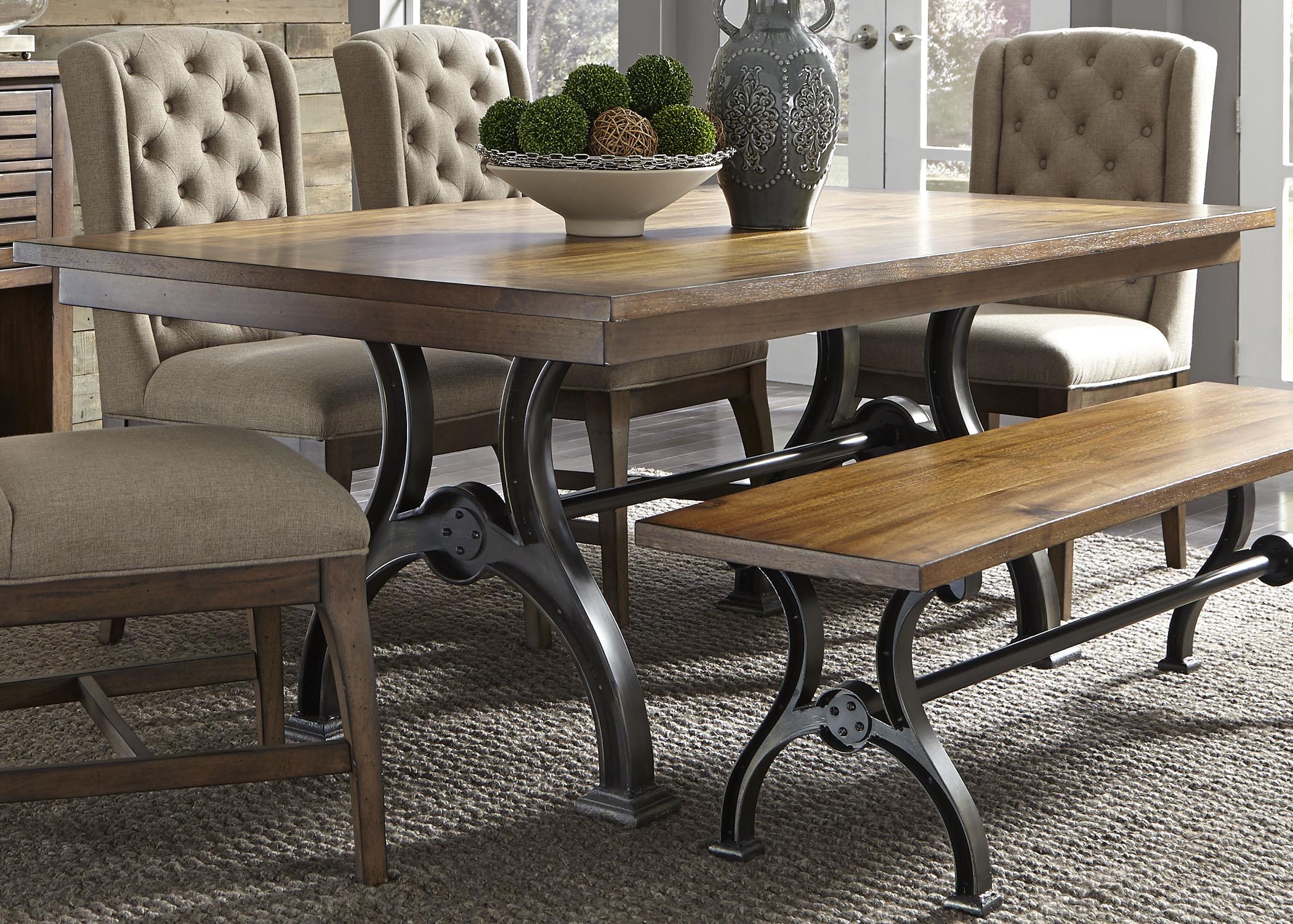 Liberty Furniture Arlington Trestle Table with Metal Base Wayside